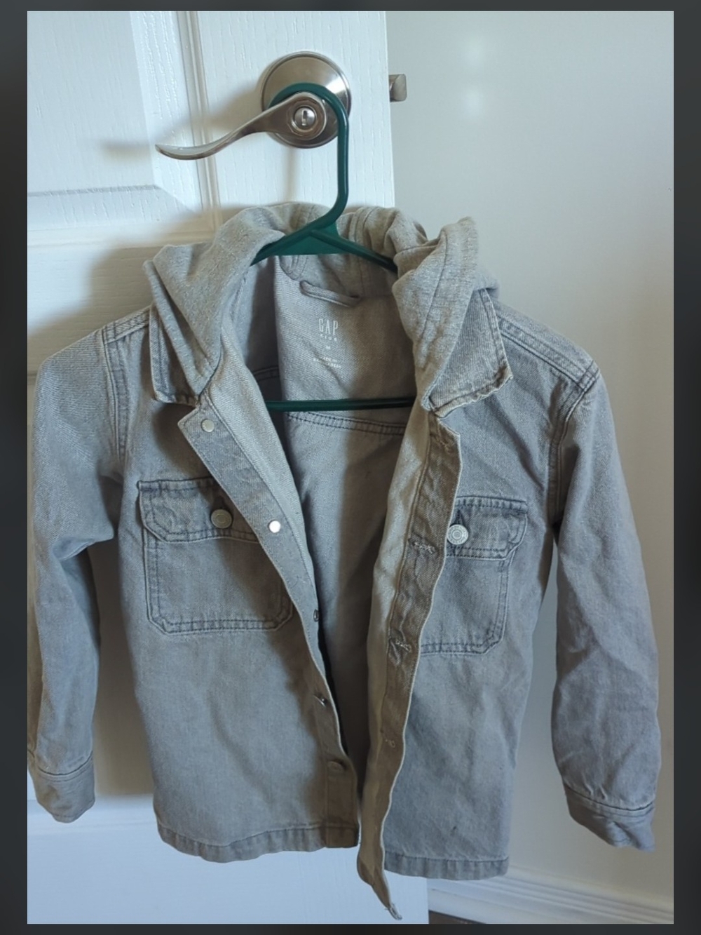 Gap Kids Hooded Denim Jean Jacket Light Grey Wash Size M (8)
